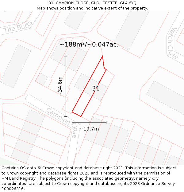 31, CAMPION CLOSE, GLOUCESTER, GL4 6YQ: Plot and title map