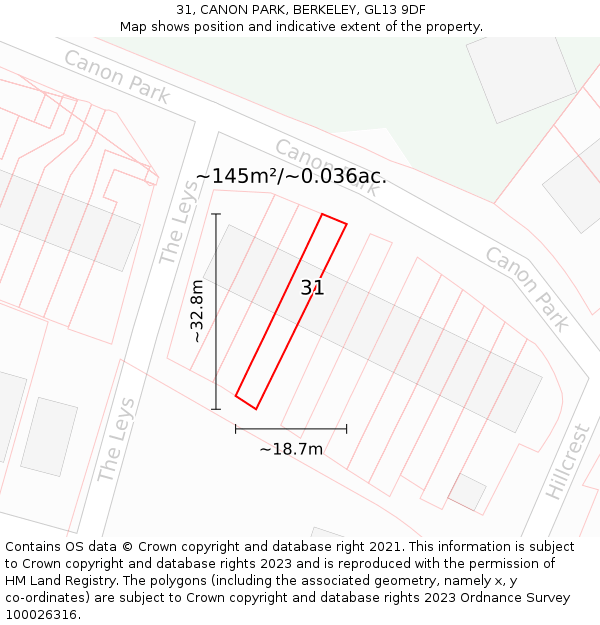 31, CANON PARK, BERKELEY, GL13 9DF: Plot and title map