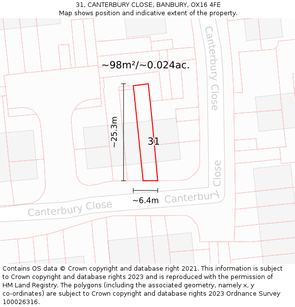31, CANTERBURY CLOSE, BANBURY, OX16 4FE: Plot and title map