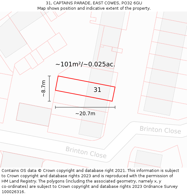 31, CAPTAINS PARADE, EAST COWES, PO32 6GU: Plot and title map