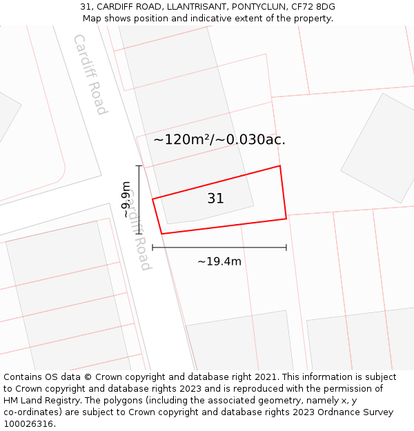 31, CARDIFF ROAD, LLANTRISANT, PONTYCLUN, CF72 8DG: Plot and title map