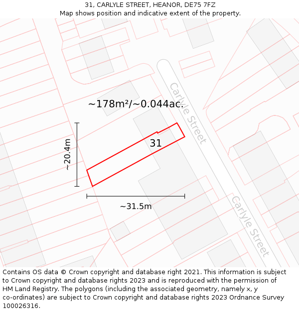 31, CARLYLE STREET, HEANOR, DE75 7FZ: Plot and title map