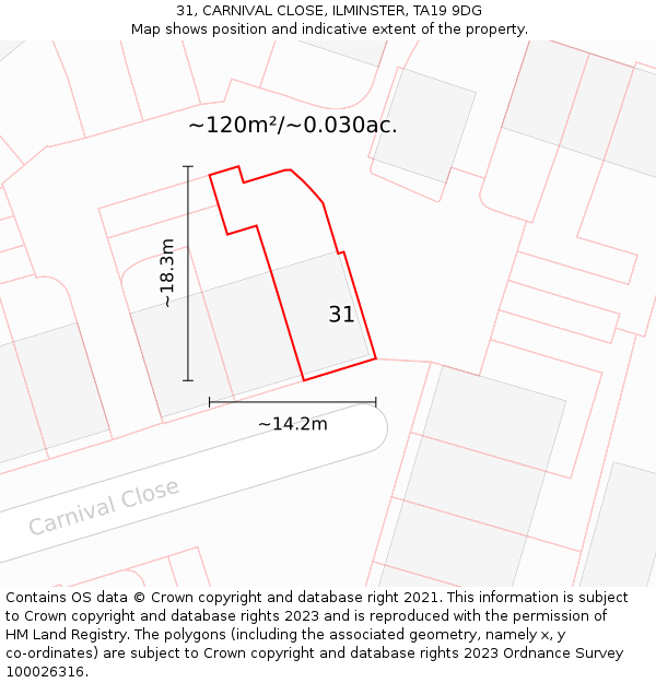 31, CARNIVAL CLOSE, ILMINSTER, TA19 9DG: Plot and title map