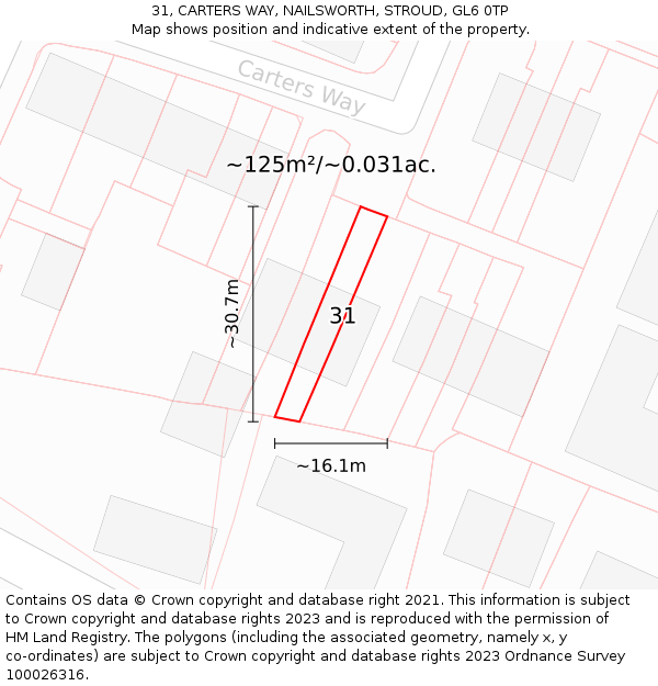 31, CARTERS WAY, NAILSWORTH, STROUD, GL6 0TP: Plot and title map