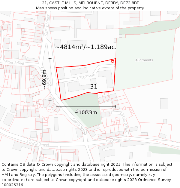 31, CASTLE MILLS, MELBOURNE, DERBY, DE73 8BF: Plot and title map