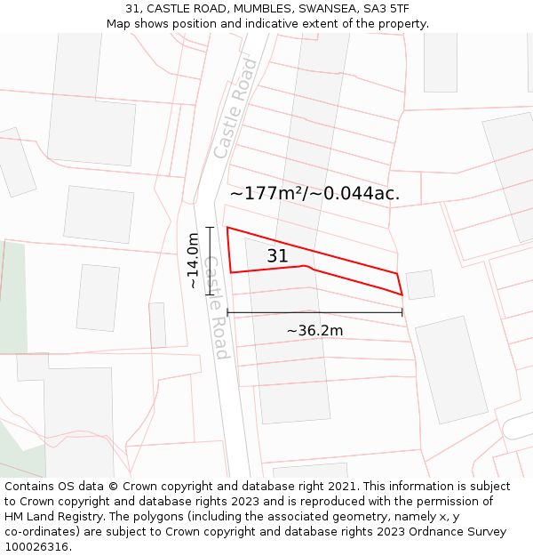 31, CASTLE ROAD, MUMBLES, SWANSEA, SA3 5TF: Plot and title map
