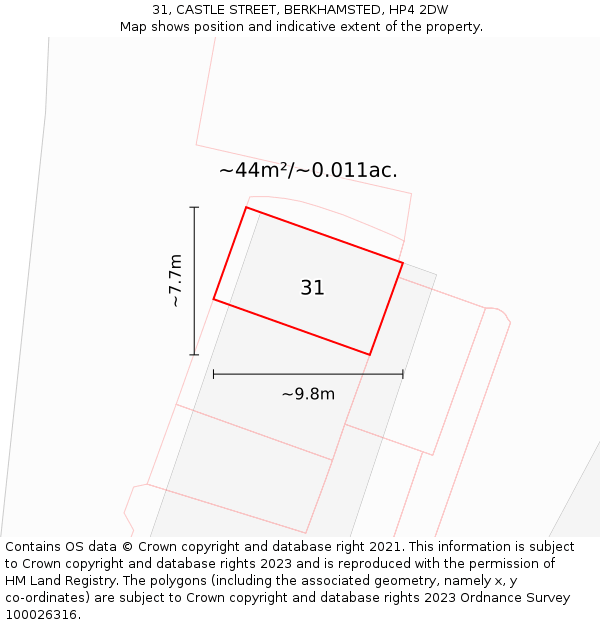31, CASTLE STREET, BERKHAMSTED, HP4 2DW: Plot and title map