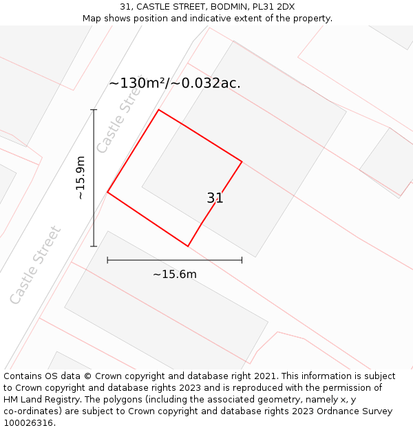 31, CASTLE STREET, BODMIN, PL31 2DX: Plot and title map