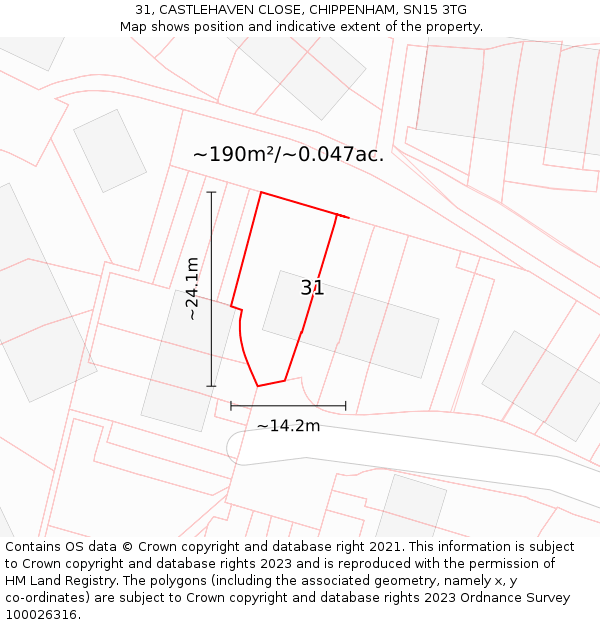 31, CASTLEHAVEN CLOSE, CHIPPENHAM, SN15 3TG: Plot and title map