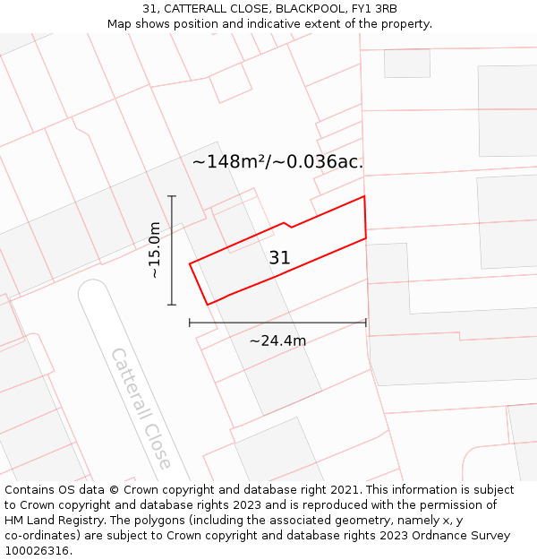 31, CATTERALL CLOSE, BLACKPOOL, FY1 3RB: Plot and title map