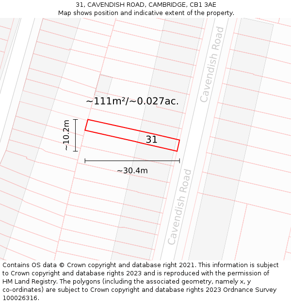 31, CAVENDISH ROAD, CAMBRIDGE, CB1 3AE: Plot and title map
