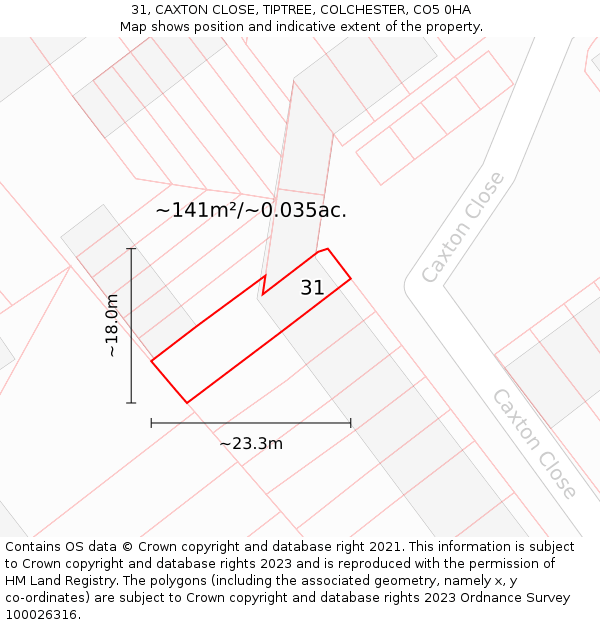 31, CAXTON CLOSE, TIPTREE, COLCHESTER, CO5 0HA: Plot and title map