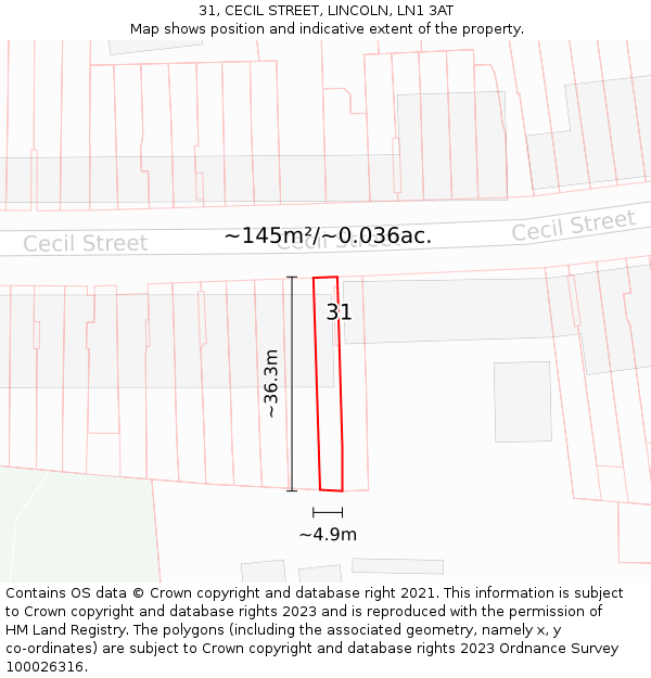 31, CECIL STREET, LINCOLN, LN1 3AT: Plot and title map