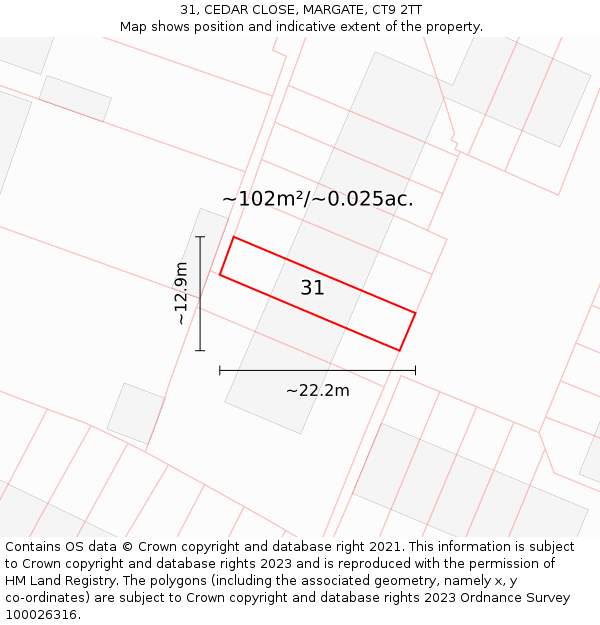 31, CEDAR CLOSE, MARGATE, CT9 2TT: Plot and title map
