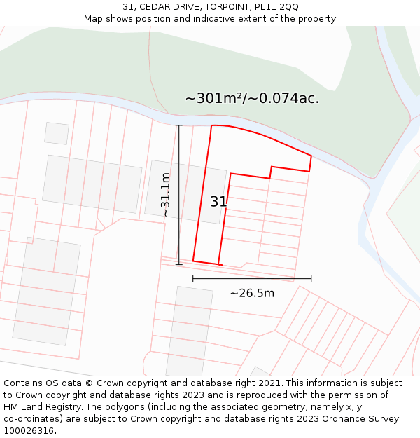 31, CEDAR DRIVE, TORPOINT, PL11 2QQ: Plot and title map