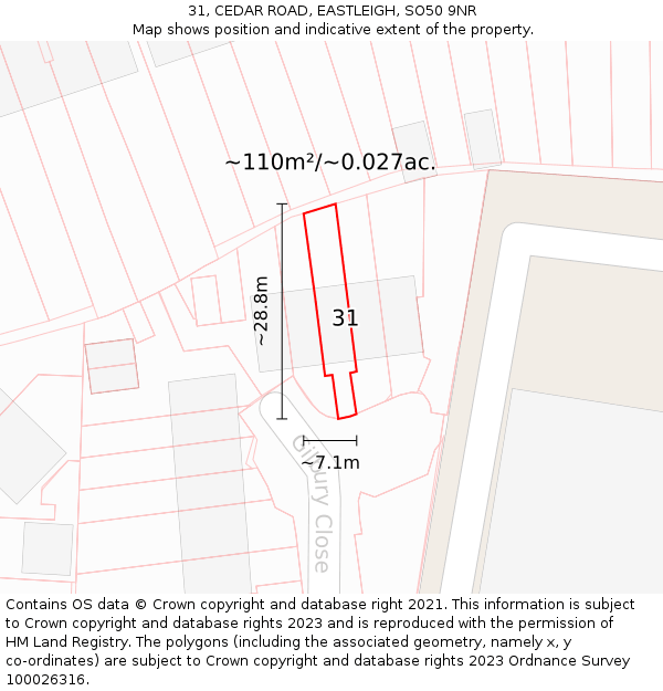 31, CEDAR ROAD, EASTLEIGH, SO50 9NR: Plot and title map