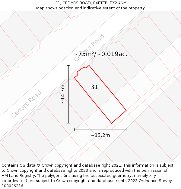 31, CEDARS ROAD, EXETER, EX2 4NA: Plot and title map
