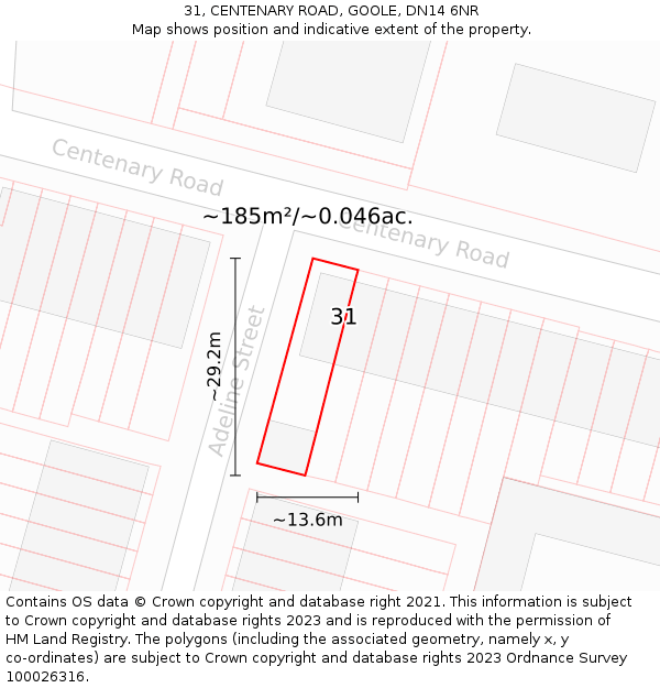 31, CENTENARY ROAD, GOOLE, DN14 6NR: Plot and title map