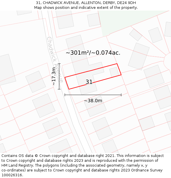 31, CHADWICK AVENUE, ALLENTON, DERBY, DE24 9DH: Plot and title map