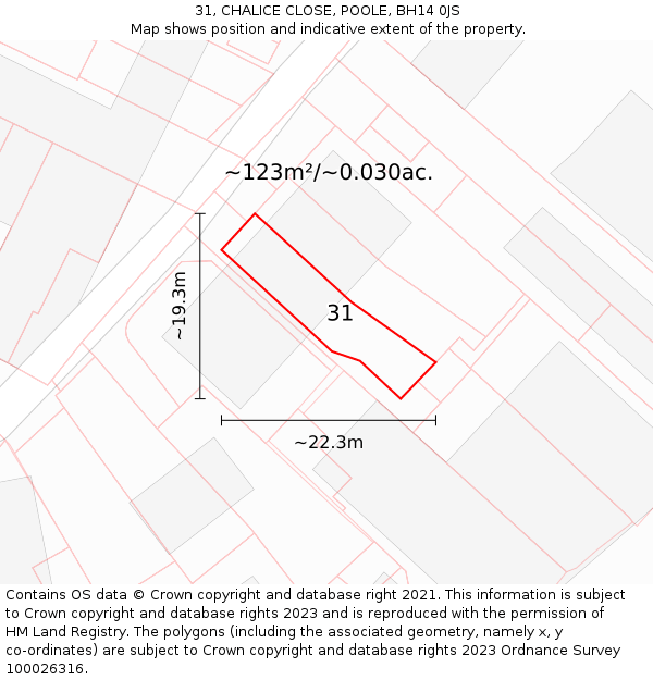 31, CHALICE CLOSE, POOLE, BH14 0JS: Plot and title map