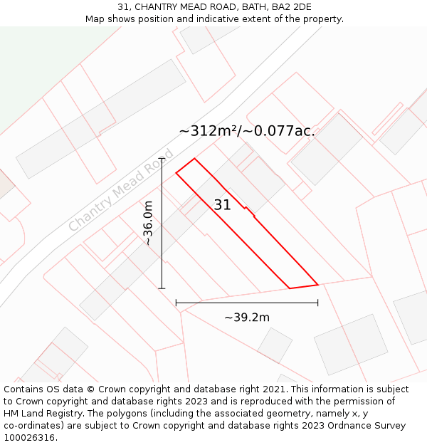 31, CHANTRY MEAD ROAD, BATH, BA2 2DE: Plot and title map