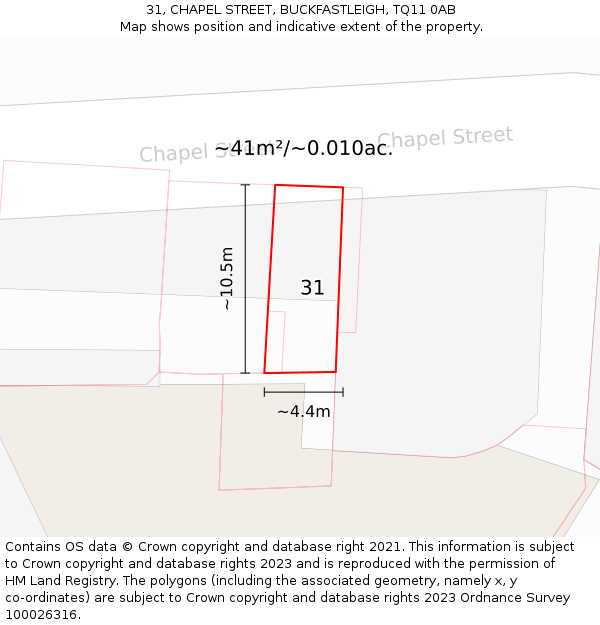 31, CHAPEL STREET, BUCKFASTLEIGH, TQ11 0AB: Plot and title map