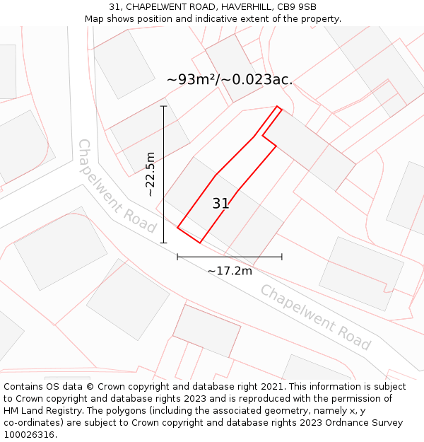31, CHAPELWENT ROAD, HAVERHILL, CB9 9SB: Plot and title map
