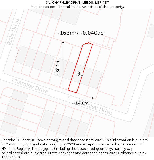 31, CHARNLEY DRIVE, LEEDS, LS7 4ST: Plot and title map