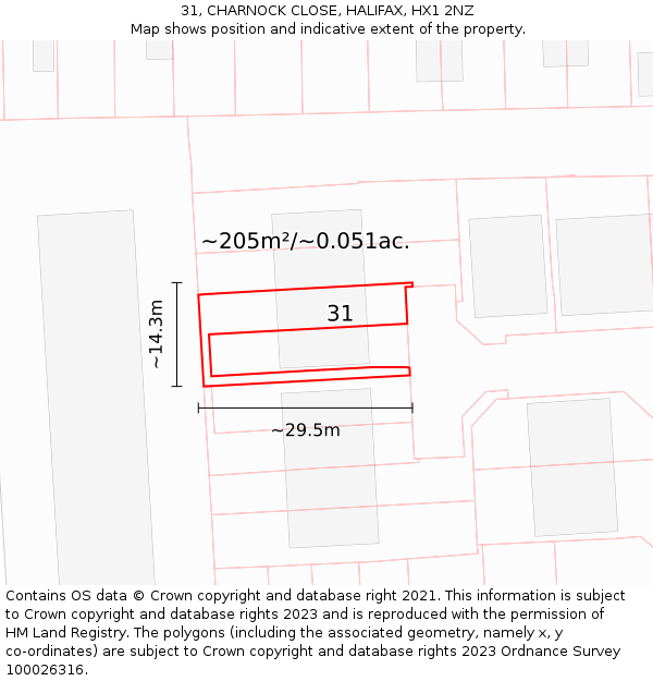 31, CHARNOCK CLOSE, HALIFAX, HX1 2NZ: Plot and title map