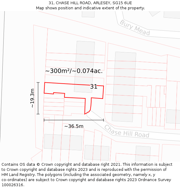31, CHASE HILL ROAD, ARLESEY, SG15 6UE: Plot and title map
