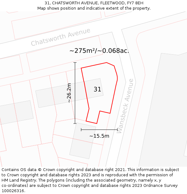 31, CHATSWORTH AVENUE, FLEETWOOD, FY7 8EH: Plot and title map