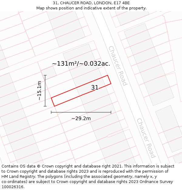 31, CHAUCER ROAD, LONDON, E17 4BE: Plot and title map