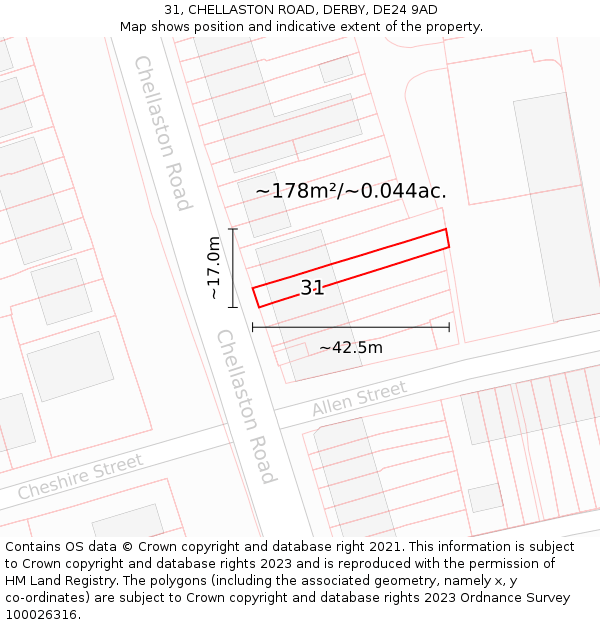 31, CHELLASTON ROAD, DERBY, DE24 9AD: Plot and title map