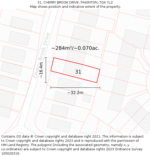 31, CHERRY BROOK DRIVE, PAIGNTON, TQ4 7LZ: Plot and title map