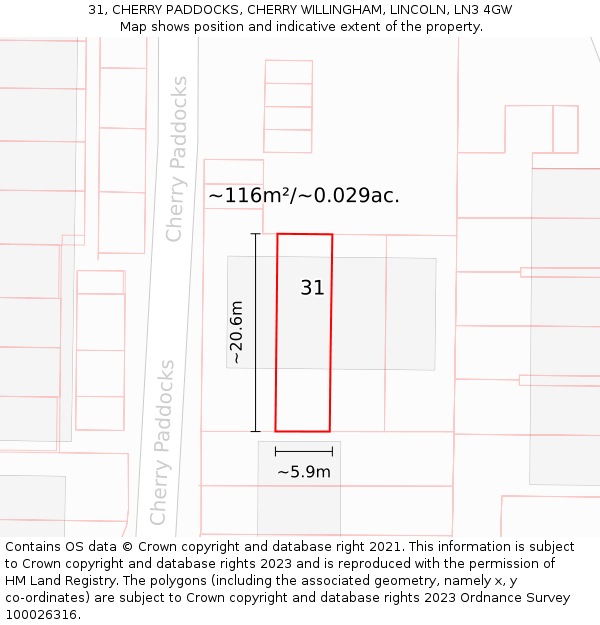 31, CHERRY PADDOCKS, CHERRY WILLINGHAM, LINCOLN, LN3 4GW: Plot and title map