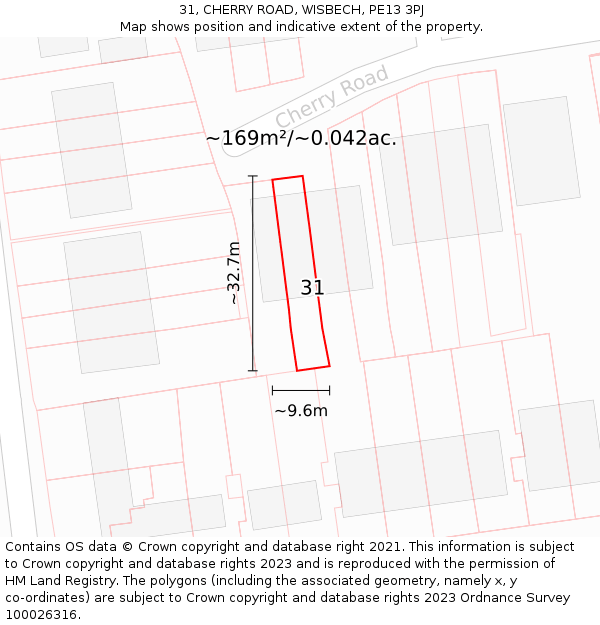 31, CHERRY ROAD, WISBECH, PE13 3PJ: Plot and title map