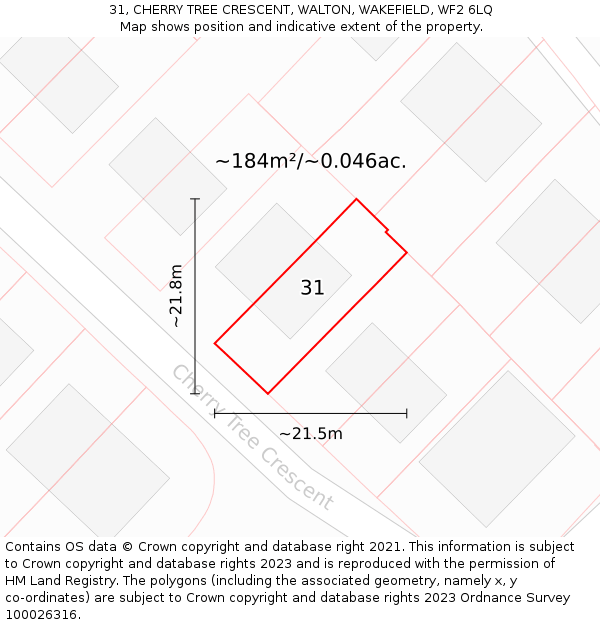 31, CHERRY TREE CRESCENT, WALTON, WAKEFIELD, WF2 6LQ: Plot and title map