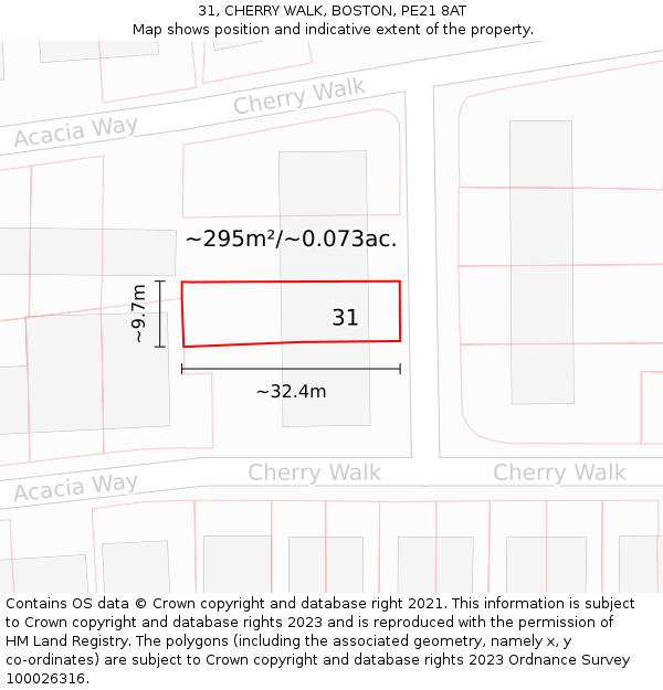 31, CHERRY WALK, BOSTON, PE21 8AT: Plot and title map