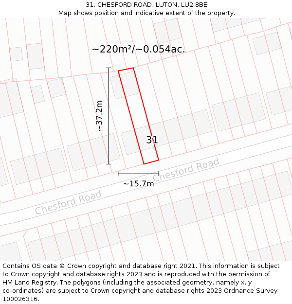 31, CHESFORD ROAD, LUTON, LU2 8BE: Plot and title map