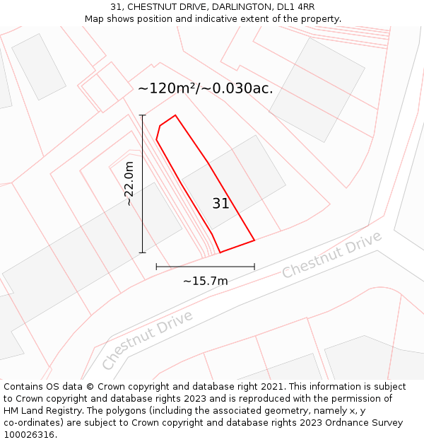 31, CHESTNUT DRIVE, DARLINGTON, DL1 4RR: Plot and title map