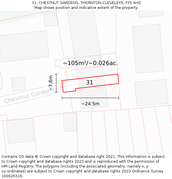 31, CHESTNUT GARDENS, THORNTON-CLEVELEYS, FY5 4HS: Plot and title map