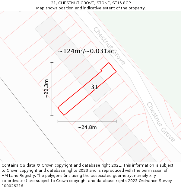 31, CHESTNUT GROVE, STONE, ST15 8GP: Plot and title map