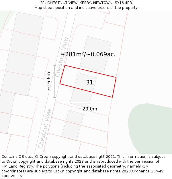 31, CHESTNUT VIEW, KERRY, NEWTOWN, SY16 4PR: Plot and title map