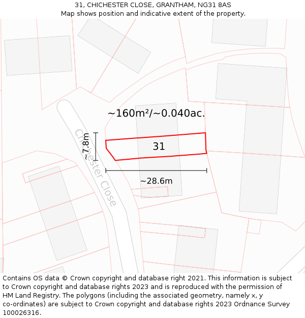 31, CHICHESTER CLOSE, GRANTHAM, NG31 8AS: Plot and title map