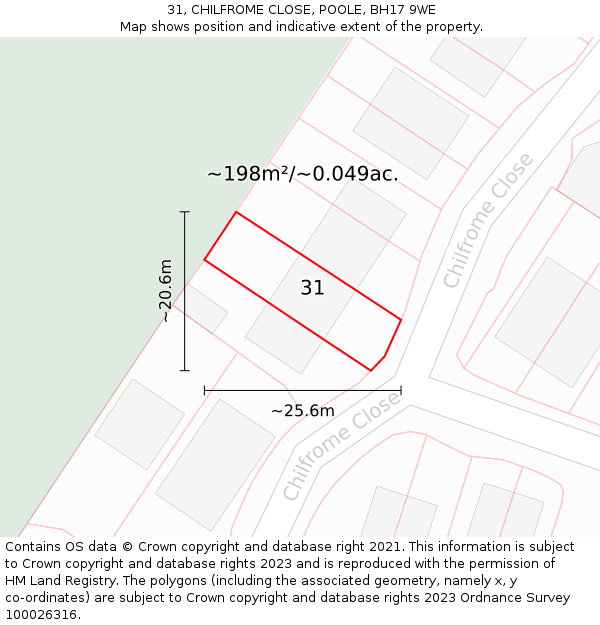31, CHILFROME CLOSE, POOLE, BH17 9WE: Plot and title map