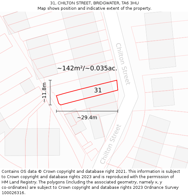 31, CHILTON STREET, BRIDGWATER, TA6 3HU: Plot and title map