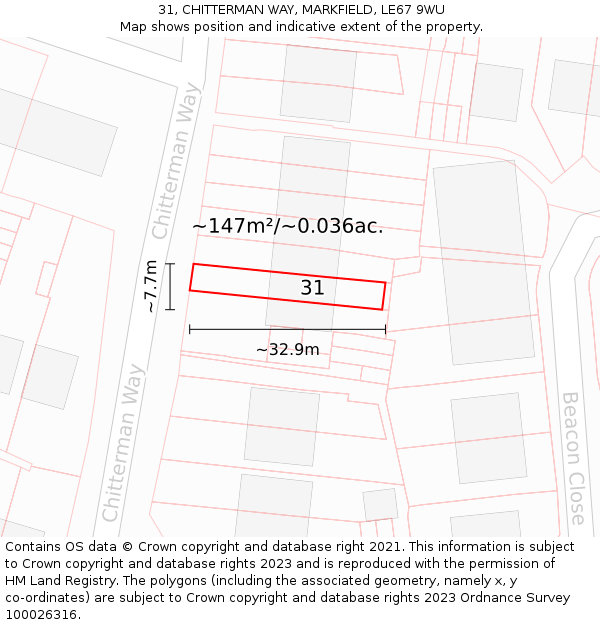 31, CHITTERMAN WAY, MARKFIELD, LE67 9WU: Plot and title map