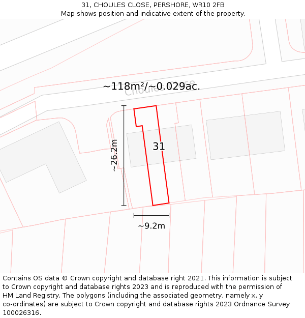 31, CHOULES CLOSE, PERSHORE, WR10 2FB: Plot and title map