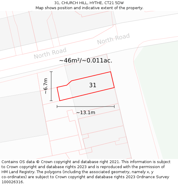 31, CHURCH HILL, HYTHE, CT21 5DW: Plot and title map