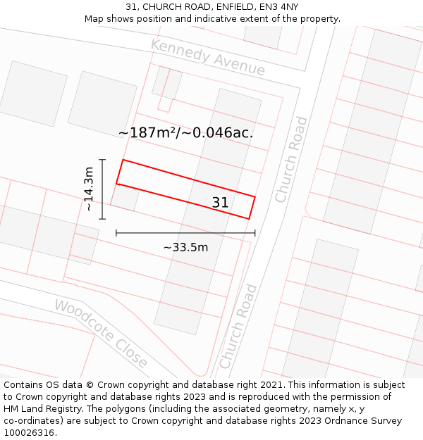 31, CHURCH ROAD, ENFIELD, EN3 4NY: Plot and title map